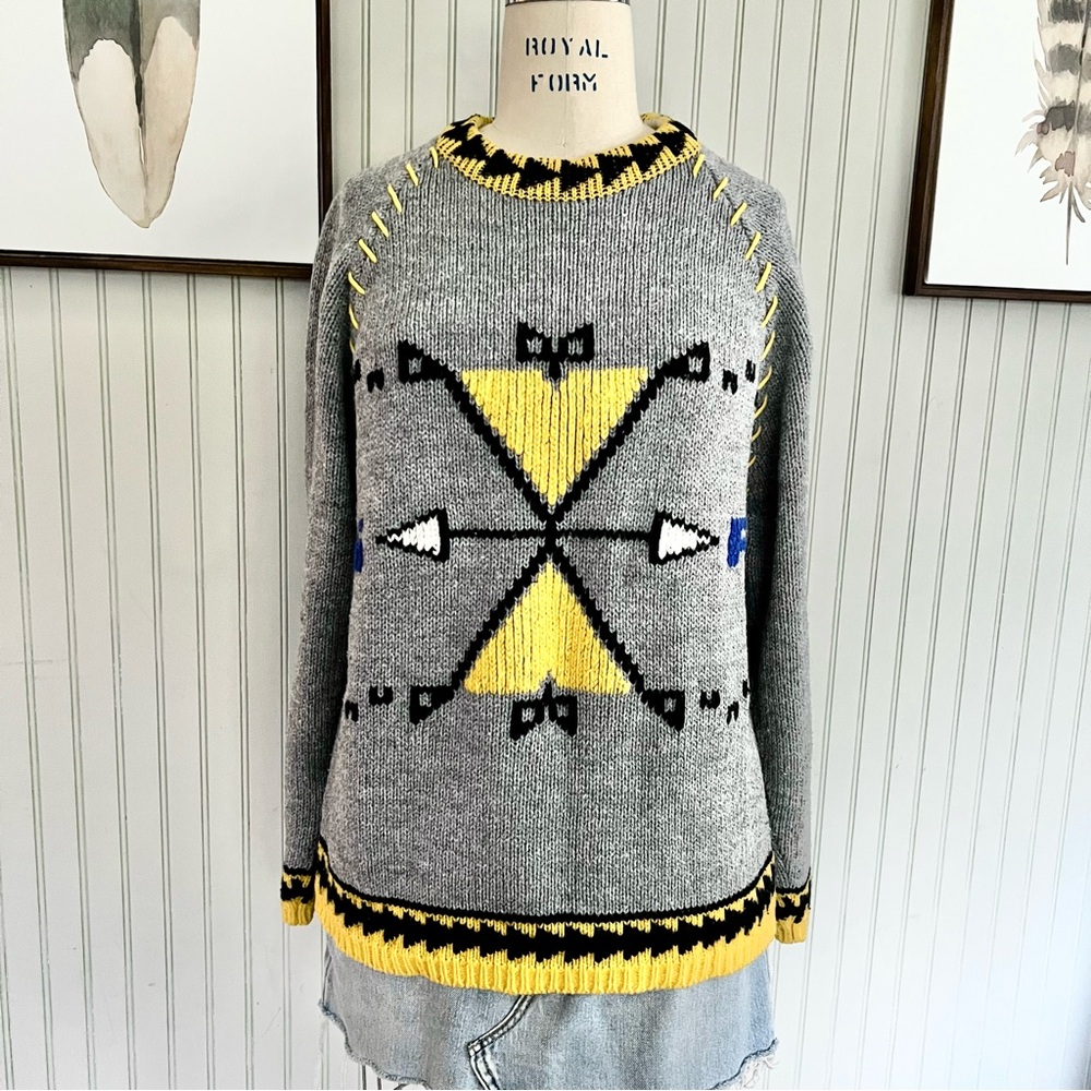 Le Tigre Vintage Grey Crewneck Geometric Pattern Oversized Crewneck Sweater